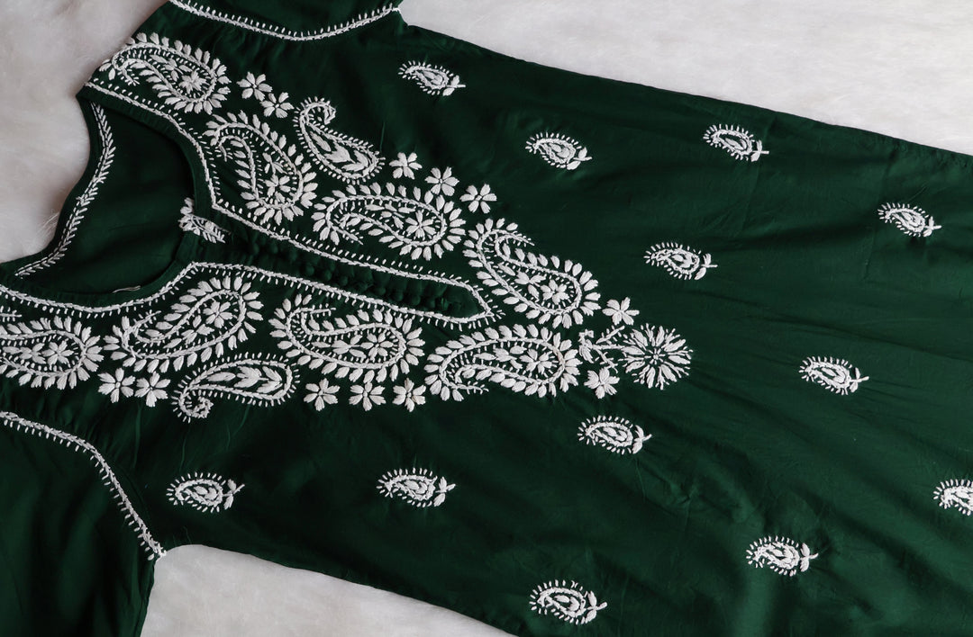 Deep Green & White Cotton Kurta