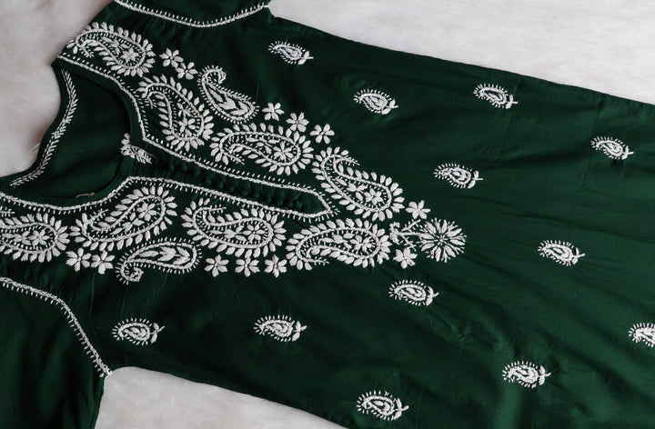 Deep Green & White Cotton Kurta