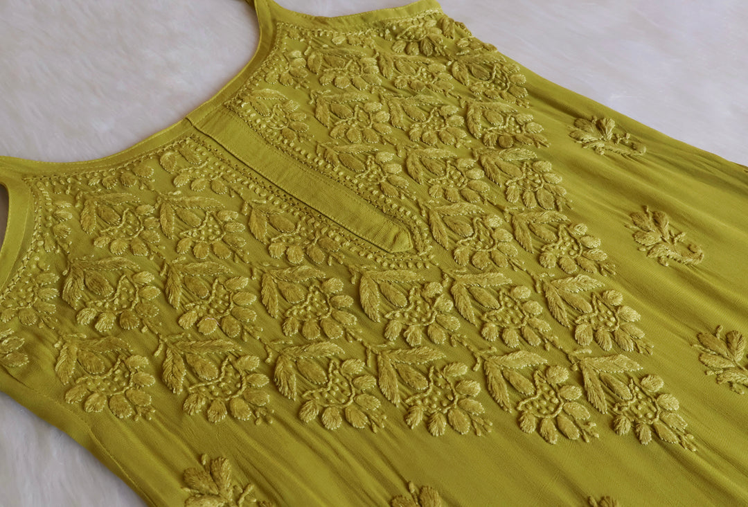 Hana Olive Green Long Viscose Noodle Strap Kurta
