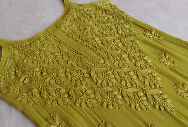Hana Olive Green Long Viscose Noodle Strap Kurta