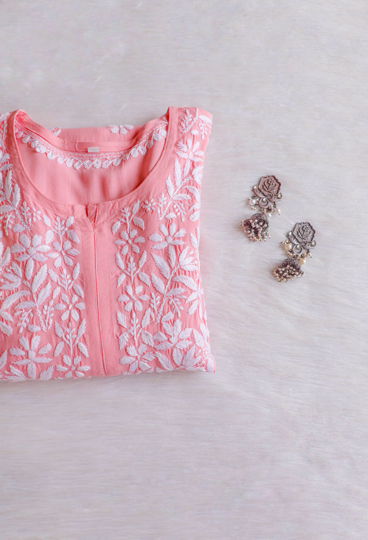 Maisha Rose Pink Scalloped Long Rayon Kurta