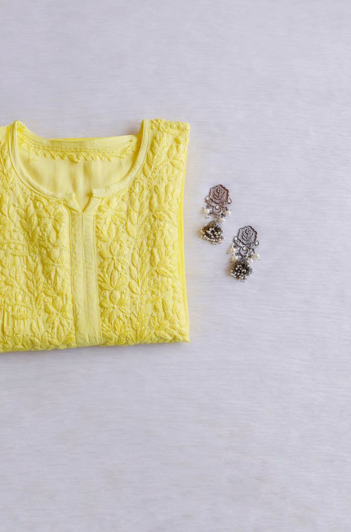 Nagma Lemon Yellow Long Ombre Rayon Kurta