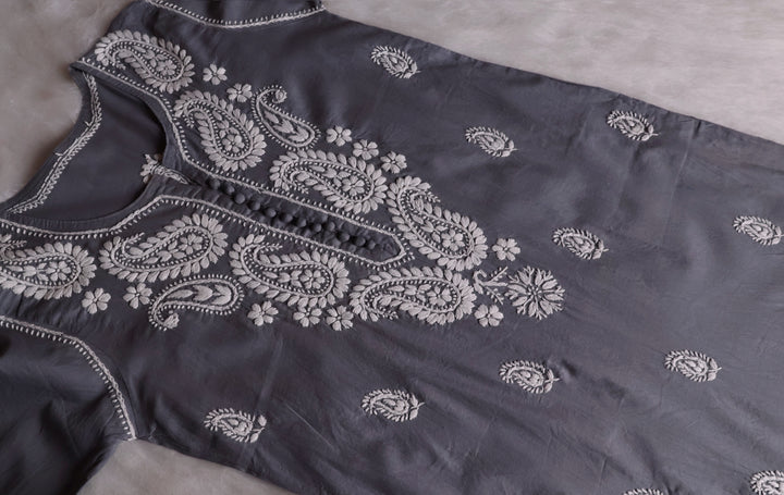 Grey & White Cotton Kurta