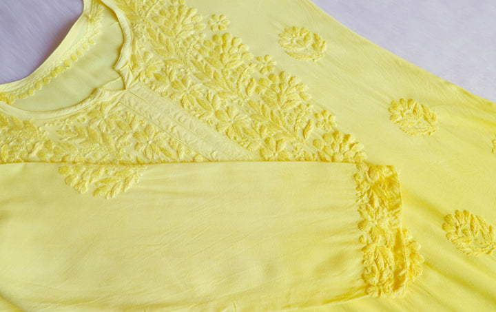 Nagma Lemon Yellow Long Ombre Rayon Kurta