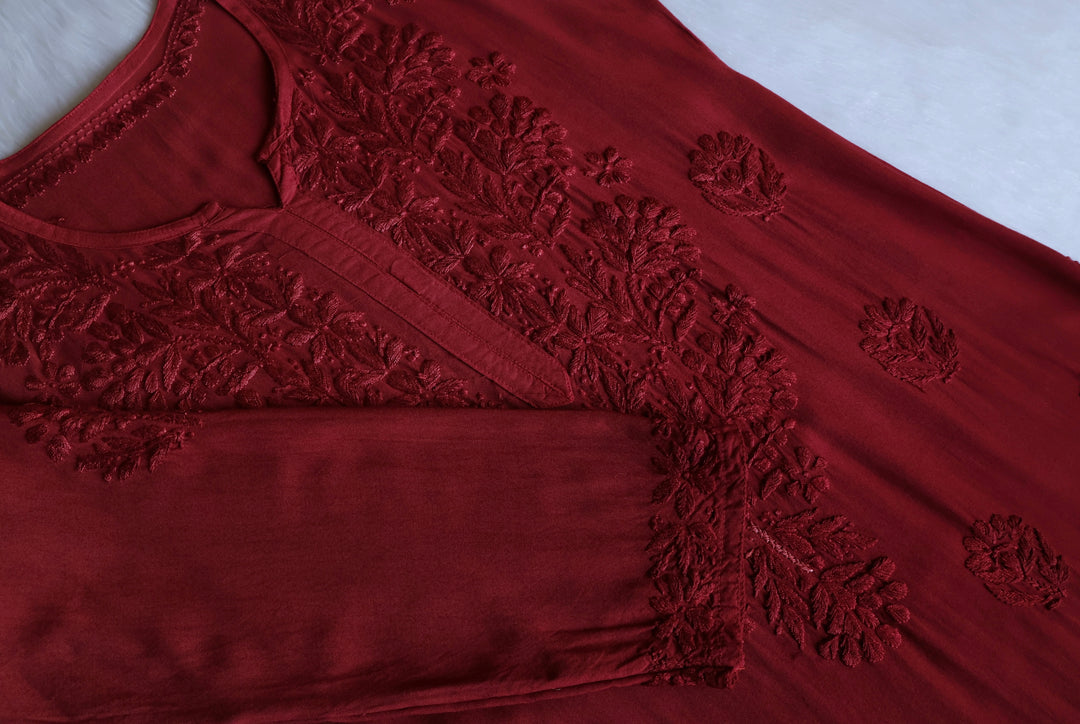 Nagma Maroon Long Ombre Rayon Kurta