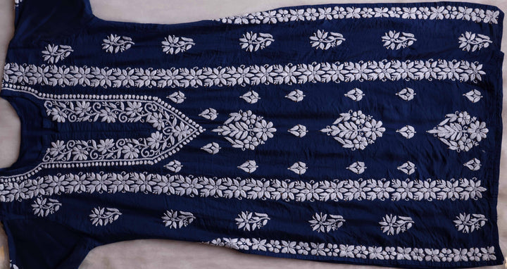Alizah Navy Blue Linen Chanderi Mukaish Kurta