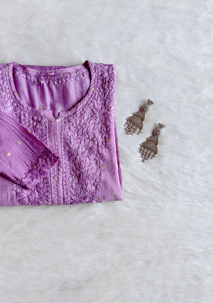 Nazakat Dusty Purple Long Chanderi Kurta