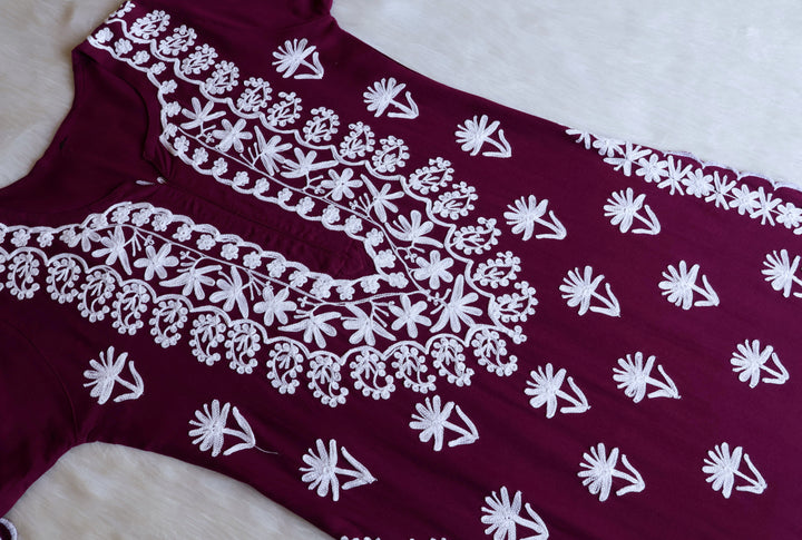 Mira Deep Purple Rayon Kurta Pant set - Noor Chikankari