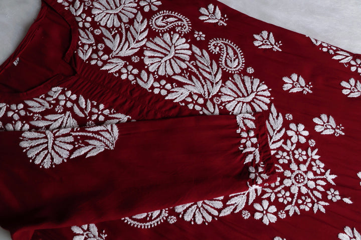 Mahnoor Maroon Long Modal Kurta