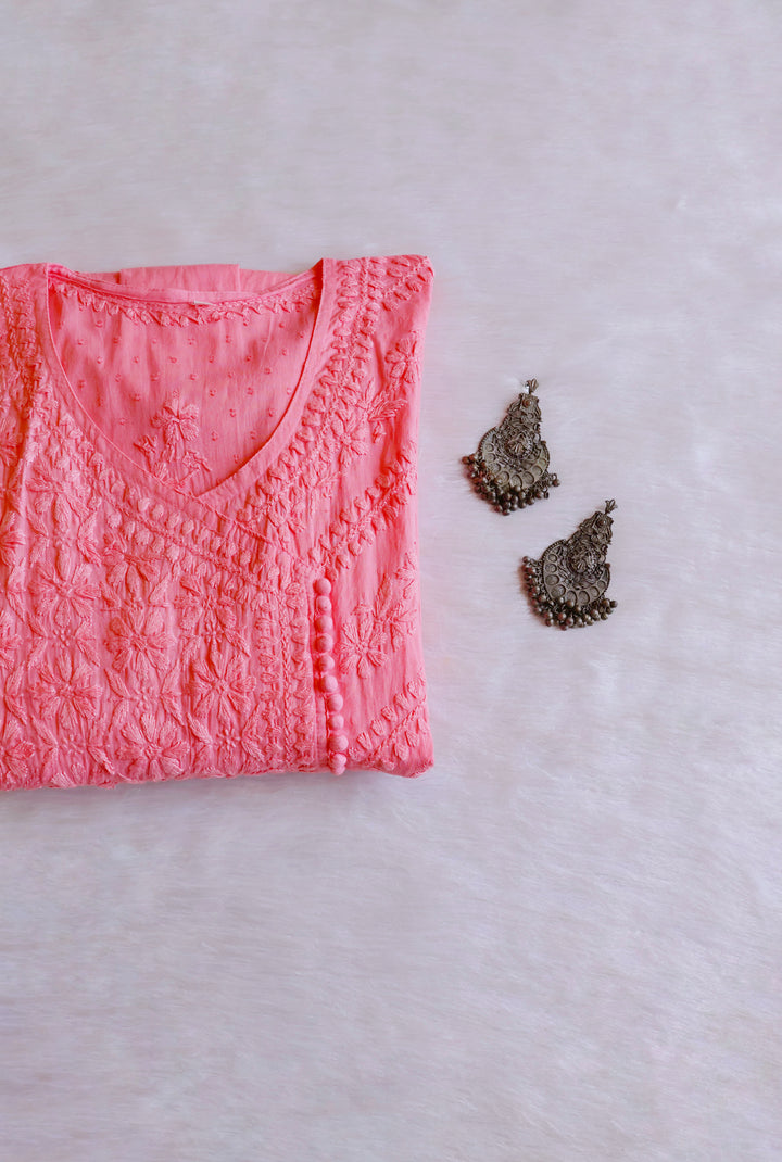 Nazakat Rose Pink Pure Cotton Angarakha Dress