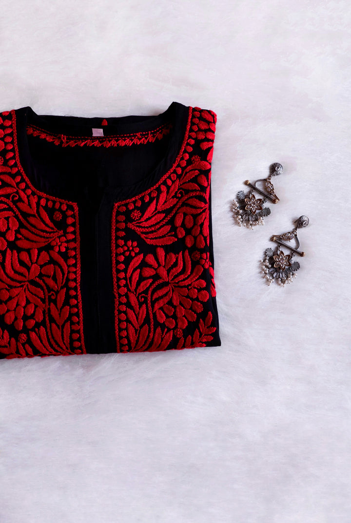 Noora Black & Red Long Rayon kurta
