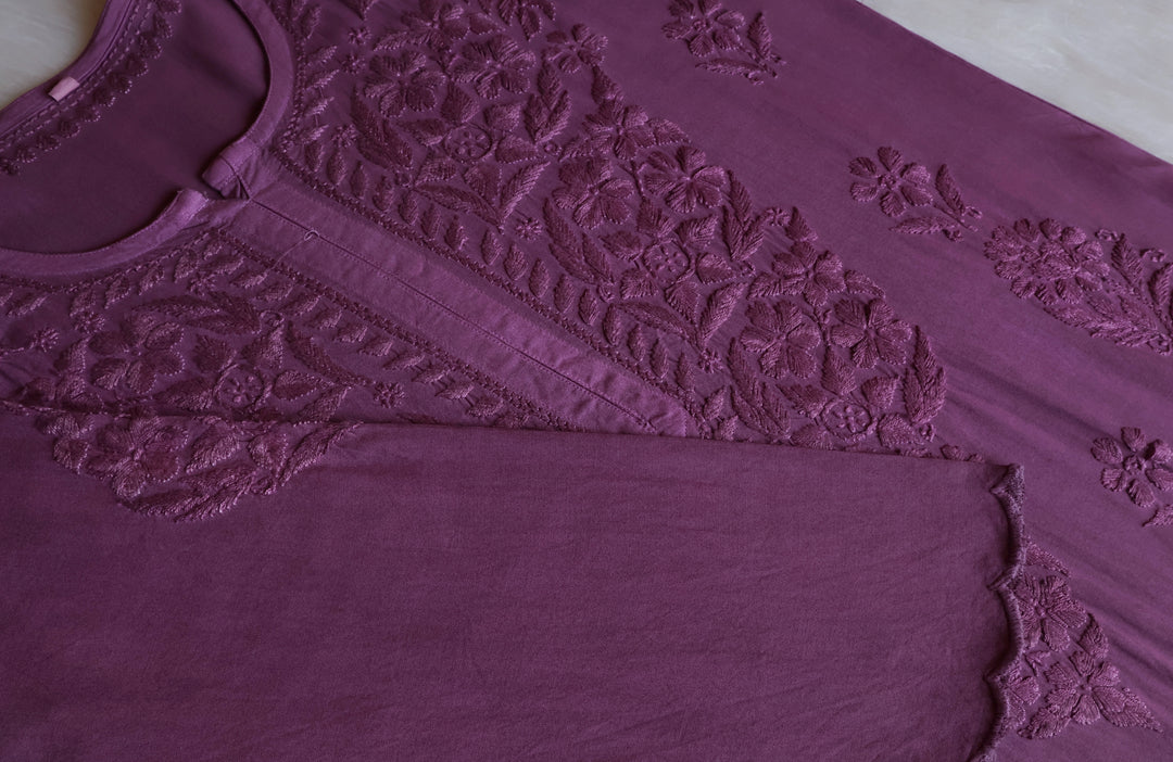 Alishba Dusty Purple Scalloped Rayon set