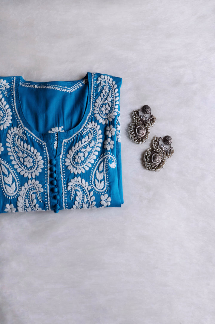 Royal Blue & White Cotton Kurta