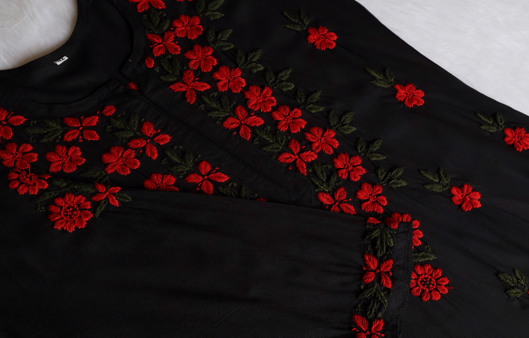 Gulbahaar Black, Red & Olive Rayon Kurta Set