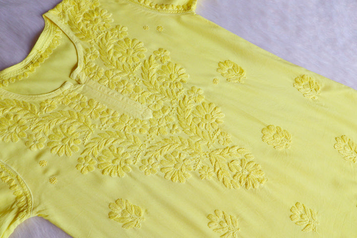Gul Lemon Yellow Scalloped Short Kurta