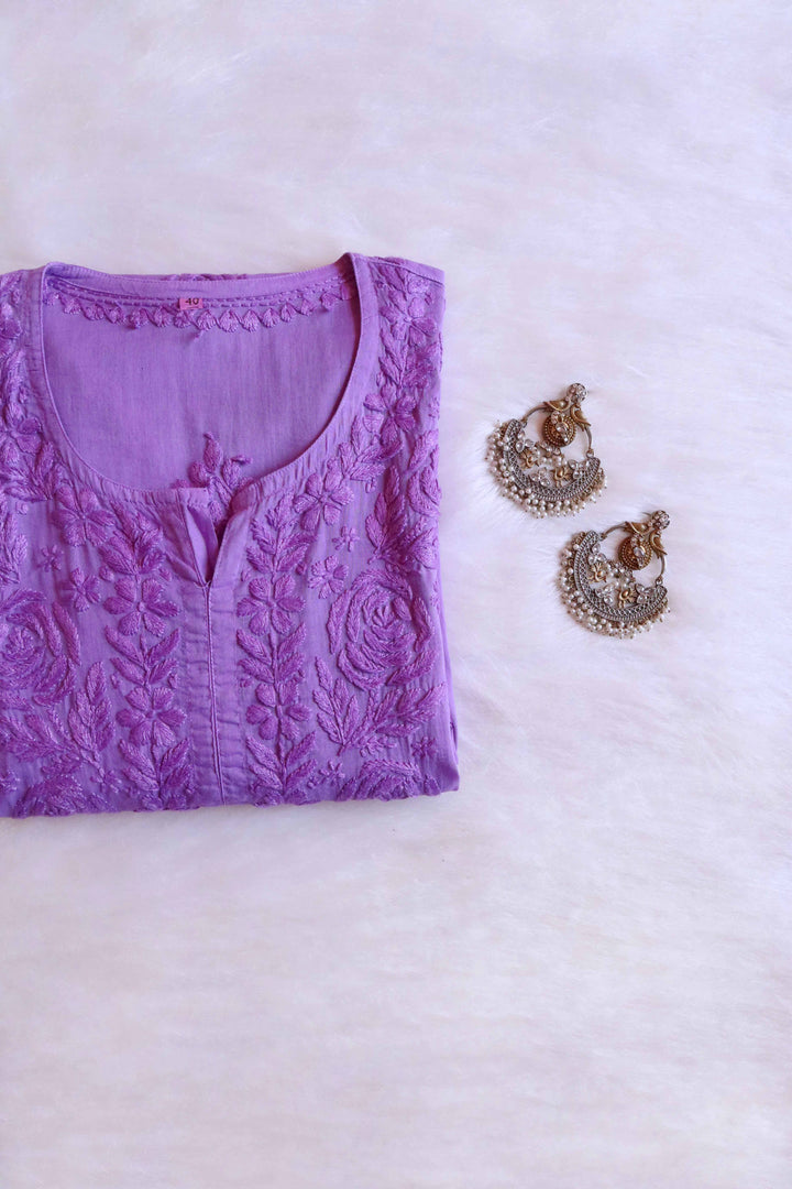 Noura Purple Pure Mulmul Kurta