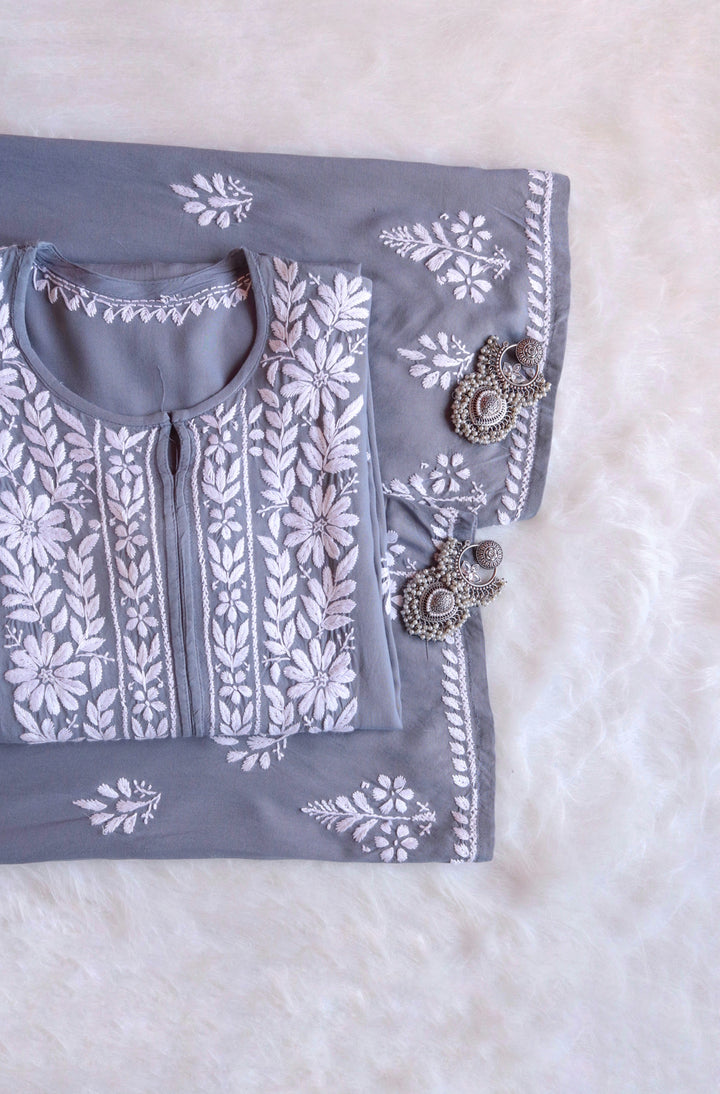 Zainab Grey Rayon Kurta Pant set