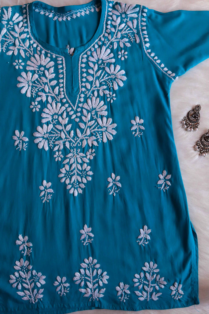 Aayat Ocean Blue Short Rayon Kurta