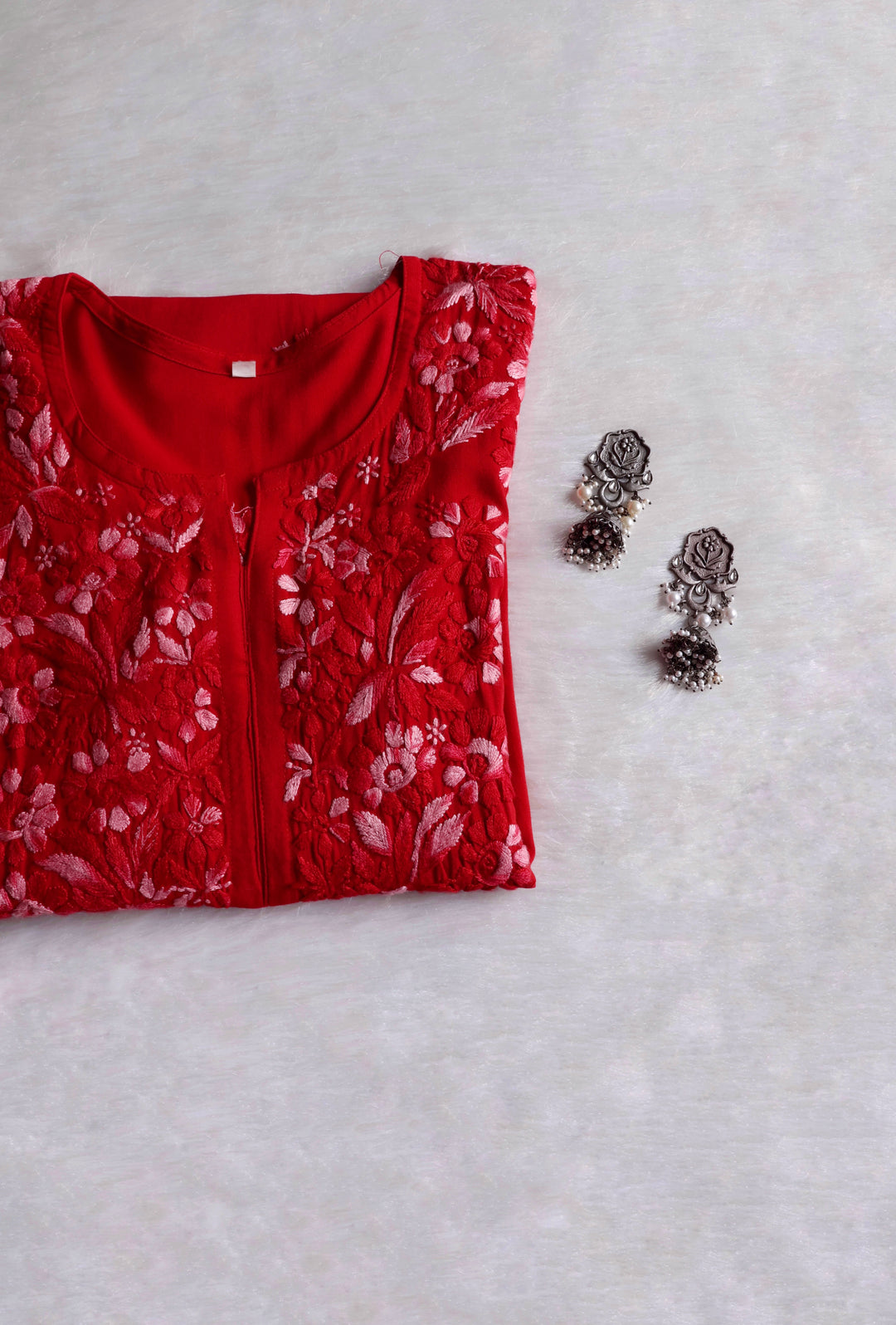 Nuresa Red Ombre Thread Long Rayon Kurta
