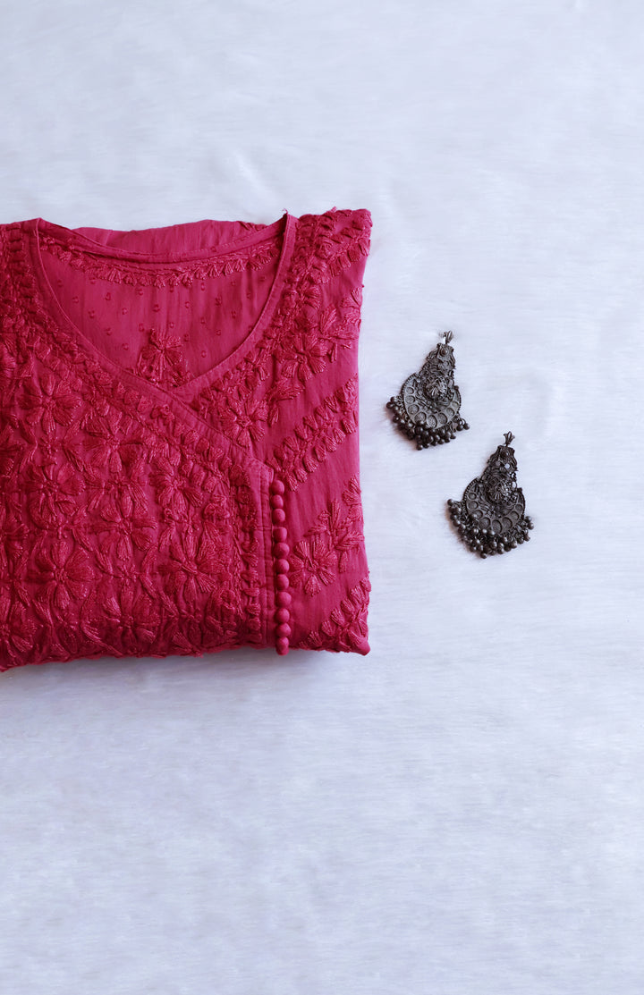 Nazakat Brick Red Pure Cotton Angarakha Dress