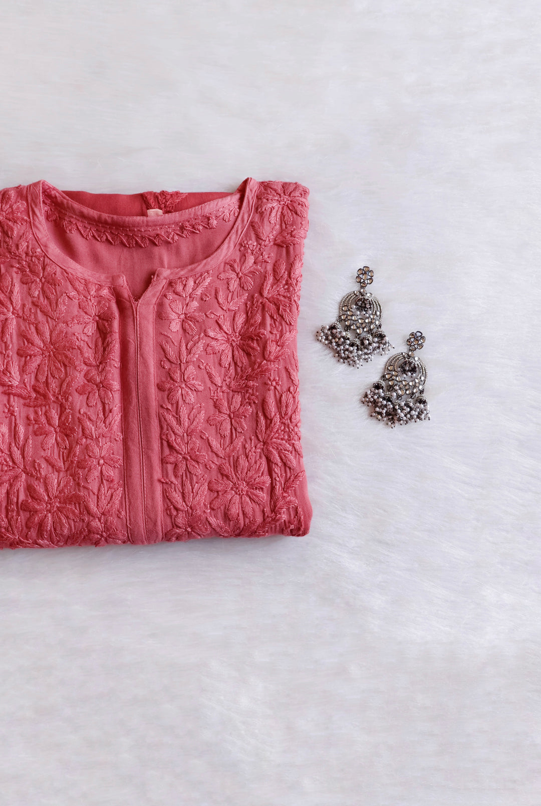 Sanam Rose Brown Ombre Long Rayon Kurta - Noor Chikankari