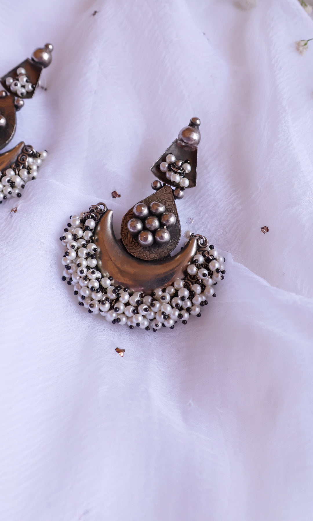 Pearl Long oxidised earrings