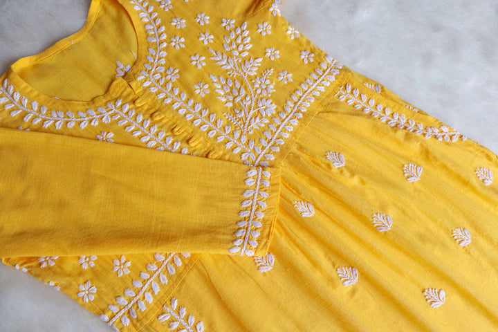 Safaa Yellow & White Linen Kurta