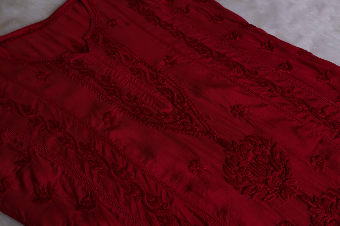 Maaham Pure Muslin Maroon Kurta - Noor Chikankari