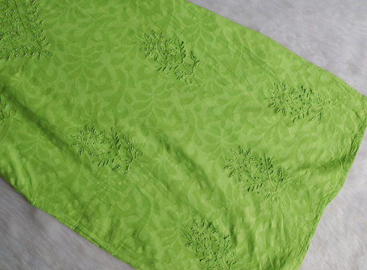 Green Long Jacquard Pearl Cotton kurta