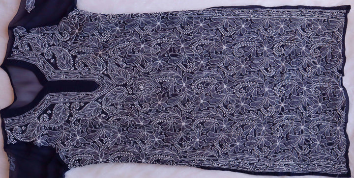 Nazish Navy Blue & White Long Georgette kurta