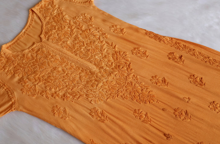 Sanam Mustard Ombre Long Rayon Kurta - Noor Chikankari