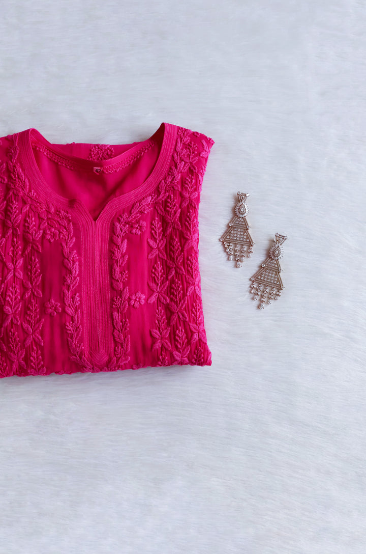 Elara Deep Pink Premium Viscose Georgette Kurta