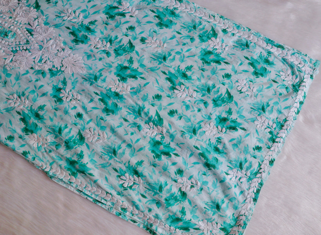 Abhira Mint Green Pure Mulmul set - Noor Chikankari