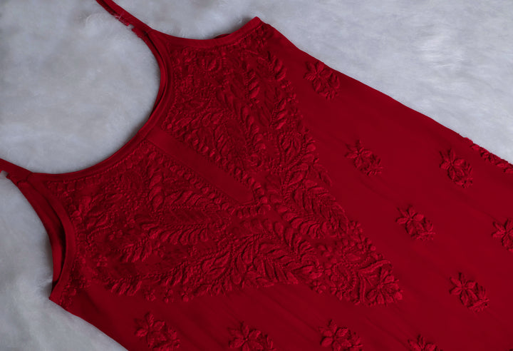 Zimra Maroon Viscose Sleeveless Set