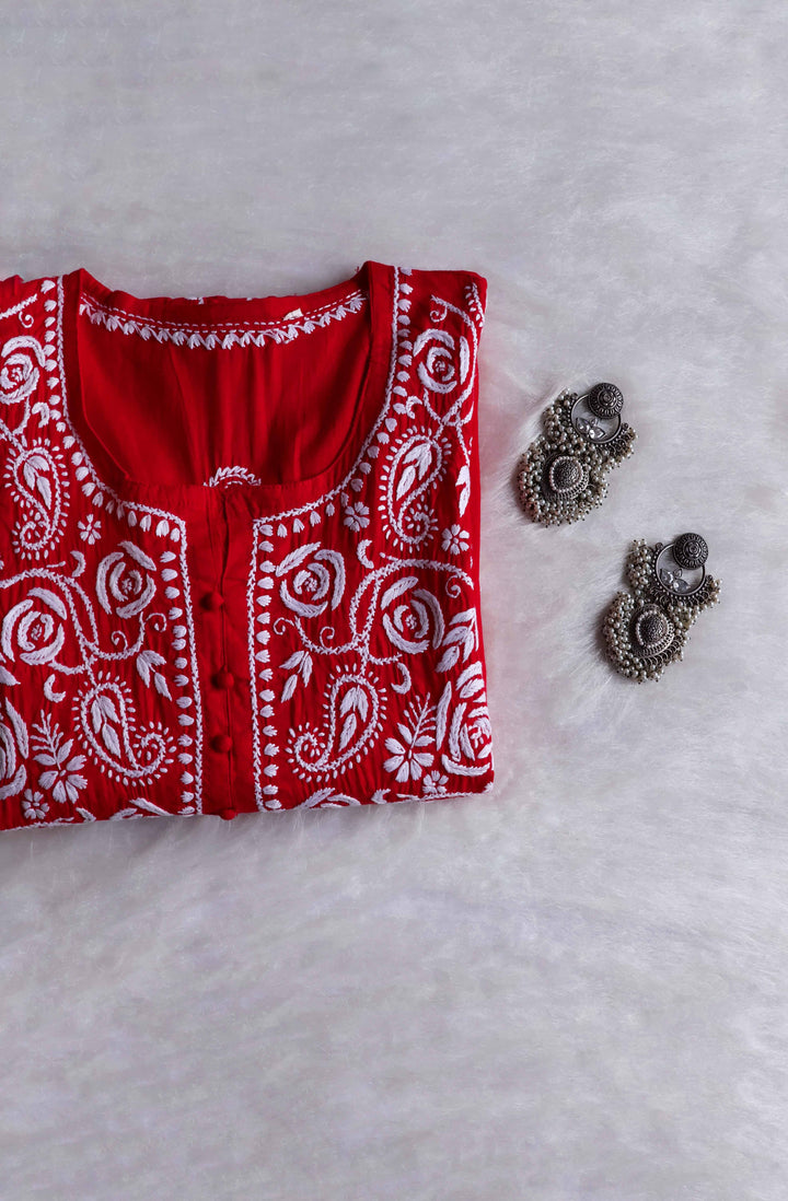 Gul Red & White Cotton Kurta