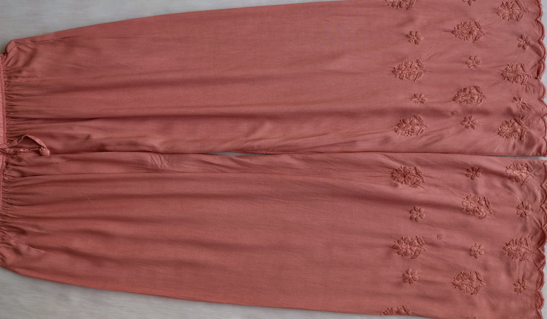 Alishba Rose Brown Scalloped Rayon set