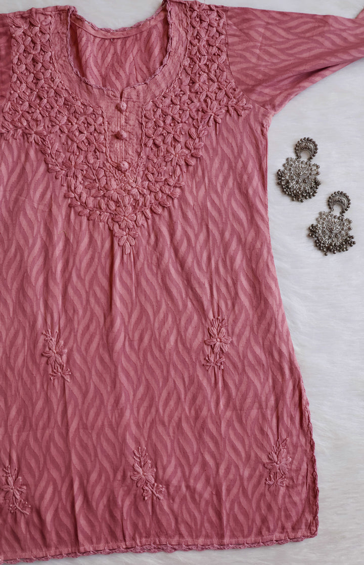 Zaina Dusty Mauve Short Jacquard Cotton kurta
