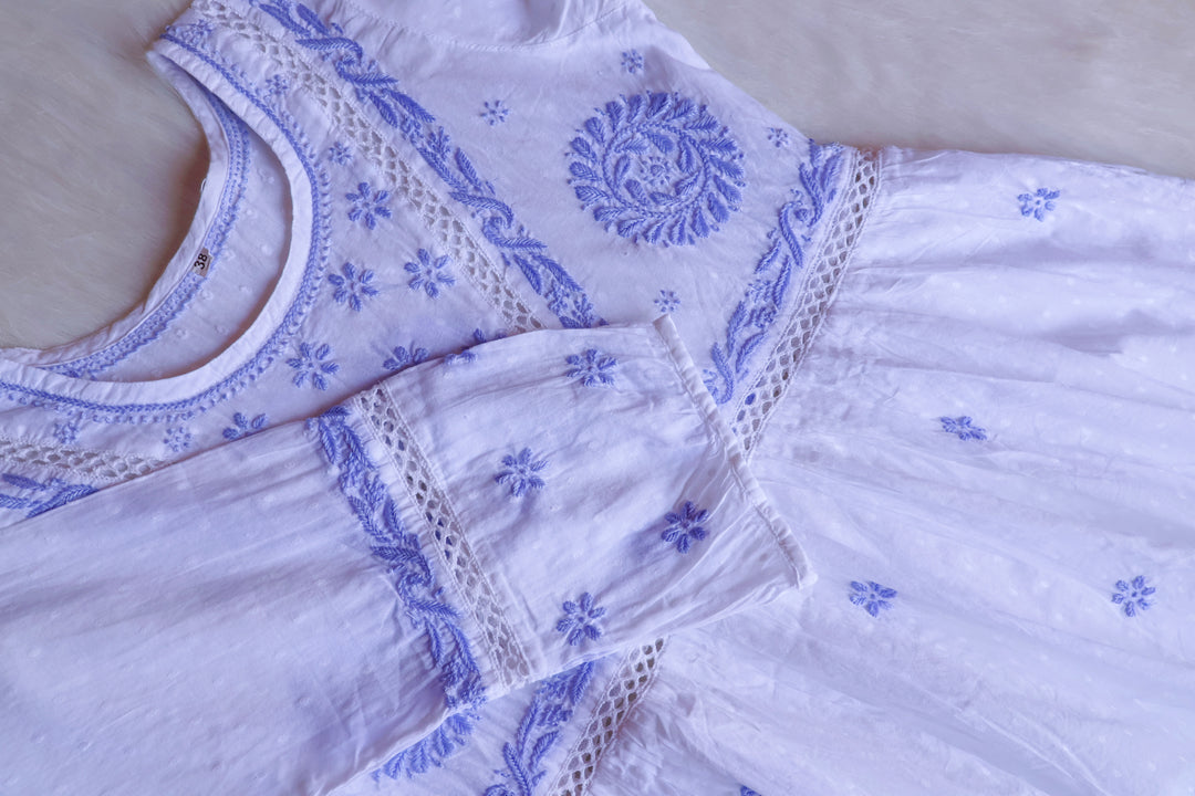 Nazakat White & Lilac Cotton Peplum kurta