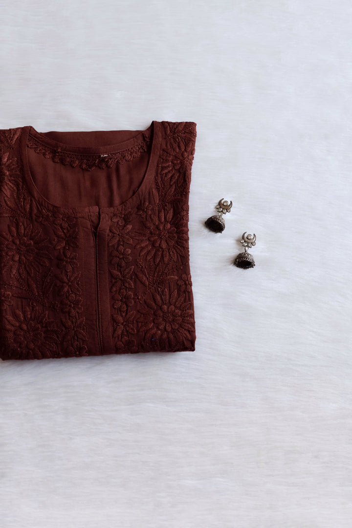 Mahnoor Chocolate Brown Long Rayon Kurta