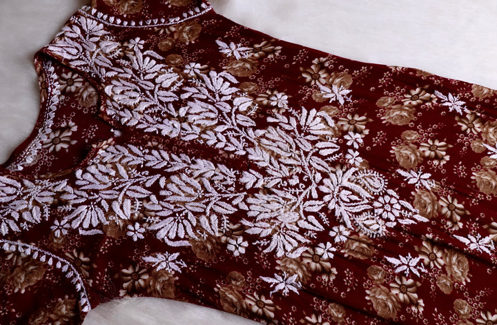 Gul-E-Bahaar Maroon Long Rayon kurta