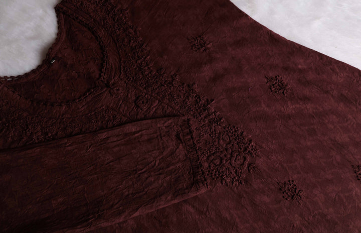 Aaliyah Chocolate Brown long Jacquard Cotton kurta