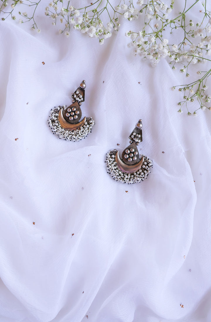 Pearl Long oxidised earrings