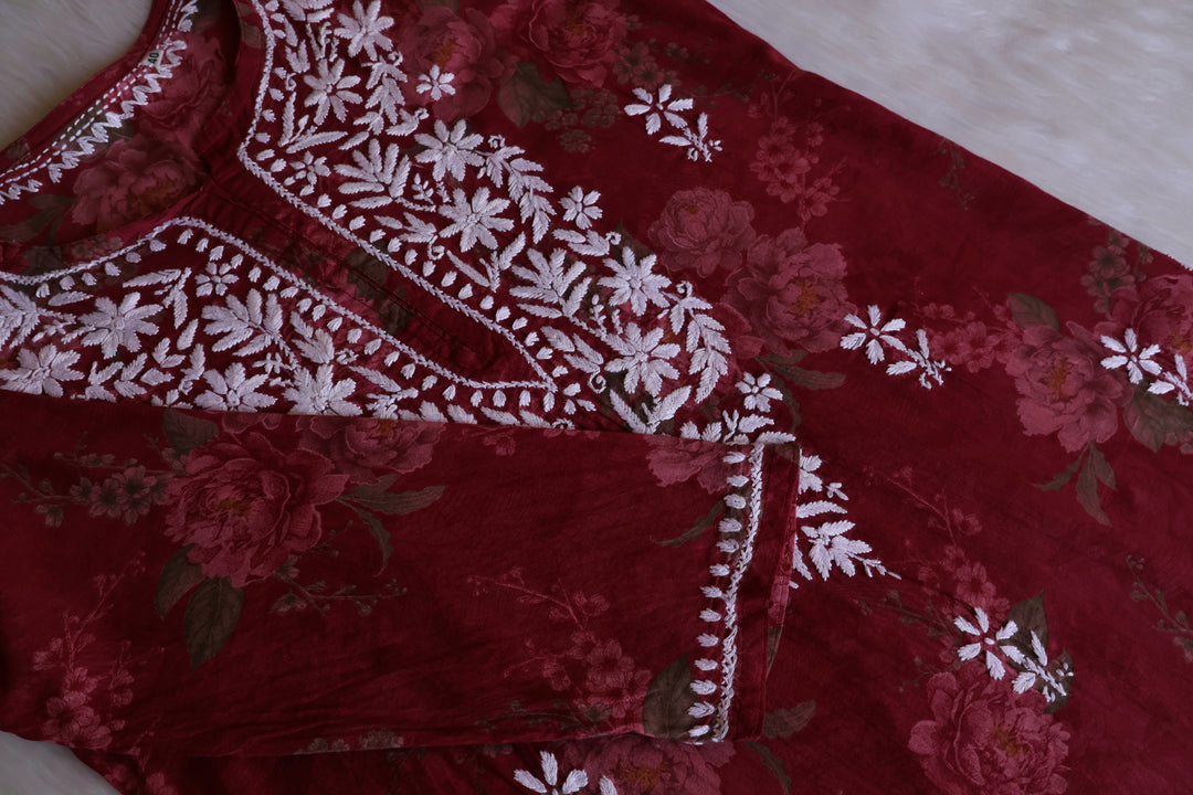 Dahlia Plum Floral Long MulMul kurta
