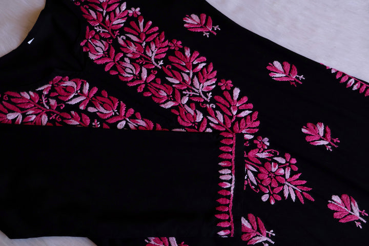 Sanam Black & Hot Pink Ombre Long Rayon Kurta