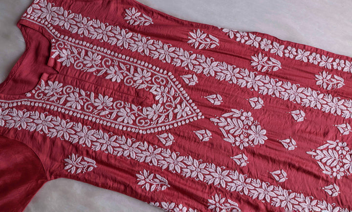 Alizah Rose Brown Linen Chanderi Mukaish Kurta