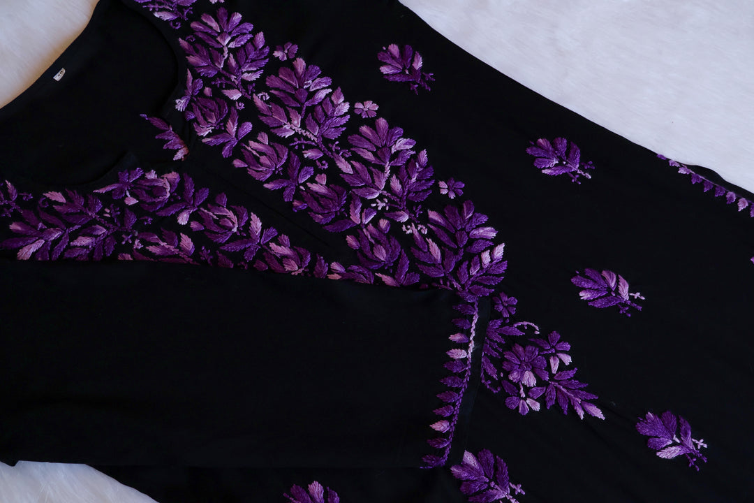 Sanam Black & Deep Purple Ombre Long Rayon Kurta