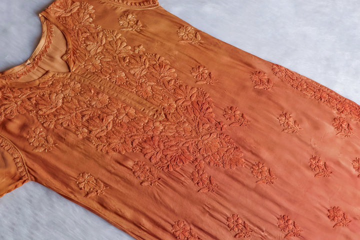 Zaryaab Caramel Brown Long Modal Silk Kurta