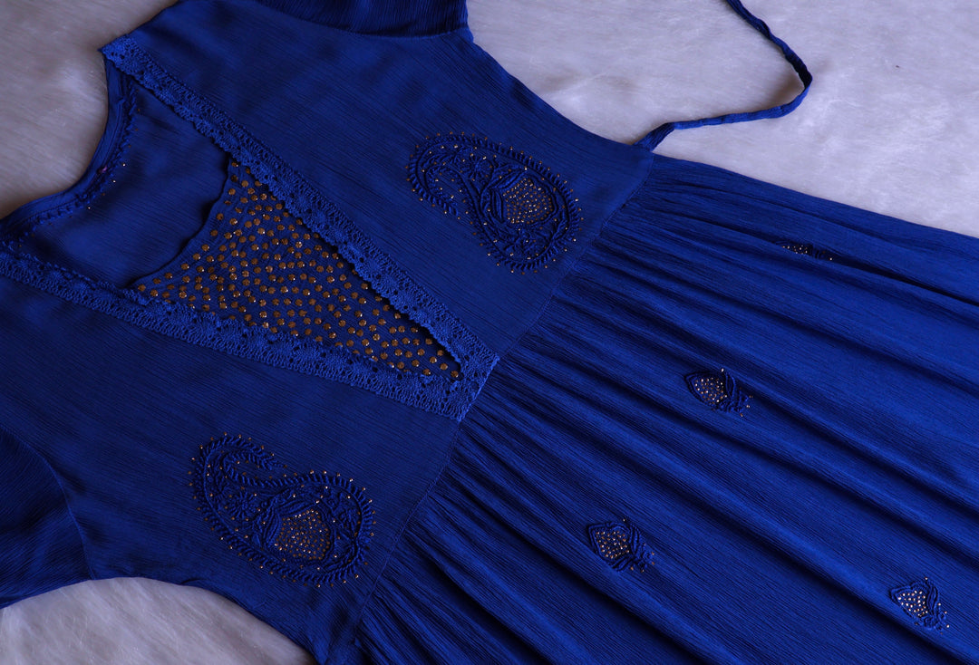 Anabiya Royal Blue Pure Chiffon Dress
