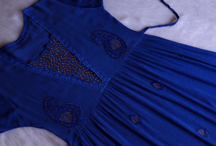 Anabiya Royal Blue Pure Chiffon Dress