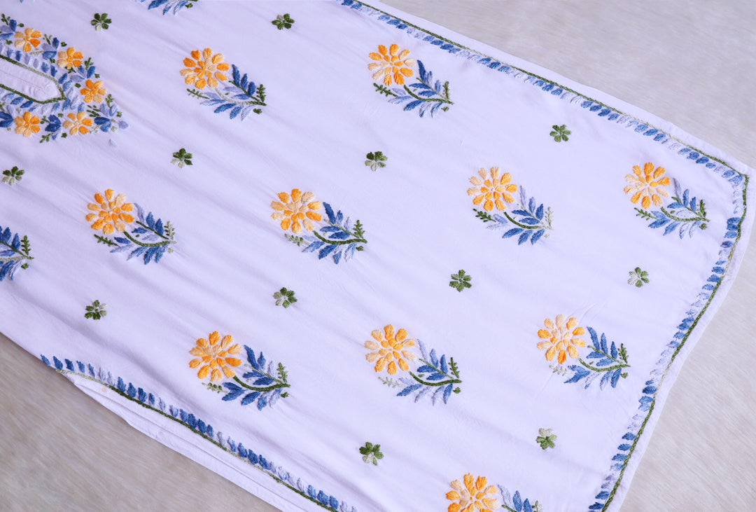 Gul-e-Jahaan White, Yellow & Blue Rayon Kurta
